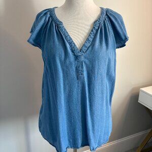 Sonoma XL Chambray Lyocell Flutter Sleeve V-Neck Blouse Boho